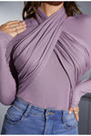 High street halter ruched layered top skinny long sleeve t-purple top