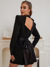New Spring Women Mini Dress Black Fashion Long Sleeve Sexy V Neck Sashes NightClub Runway Evening Party Elegant Dress