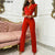 Red Houndstooth Print Wide Leg Jumpsuits