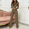 Red Houndstooth Print Wide Leg Jumpsuits