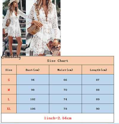 Women Lace V Neck Mini Boho Dress