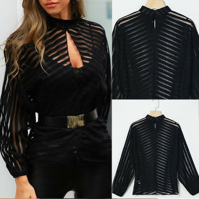 Mesh Net  Sheer Long Sleeve Shirt