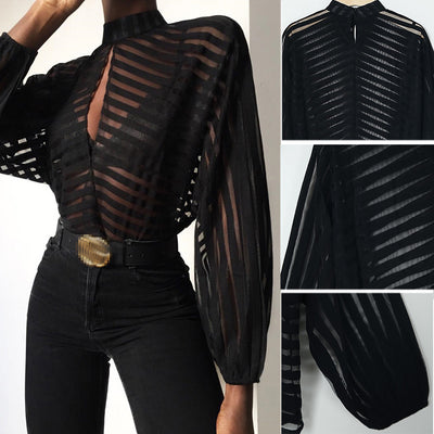 Mesh Net  Sheer Long Sleeve Shirt