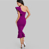 Purple Ruffle One Shoulder Slit Dress - Piazza-Mall